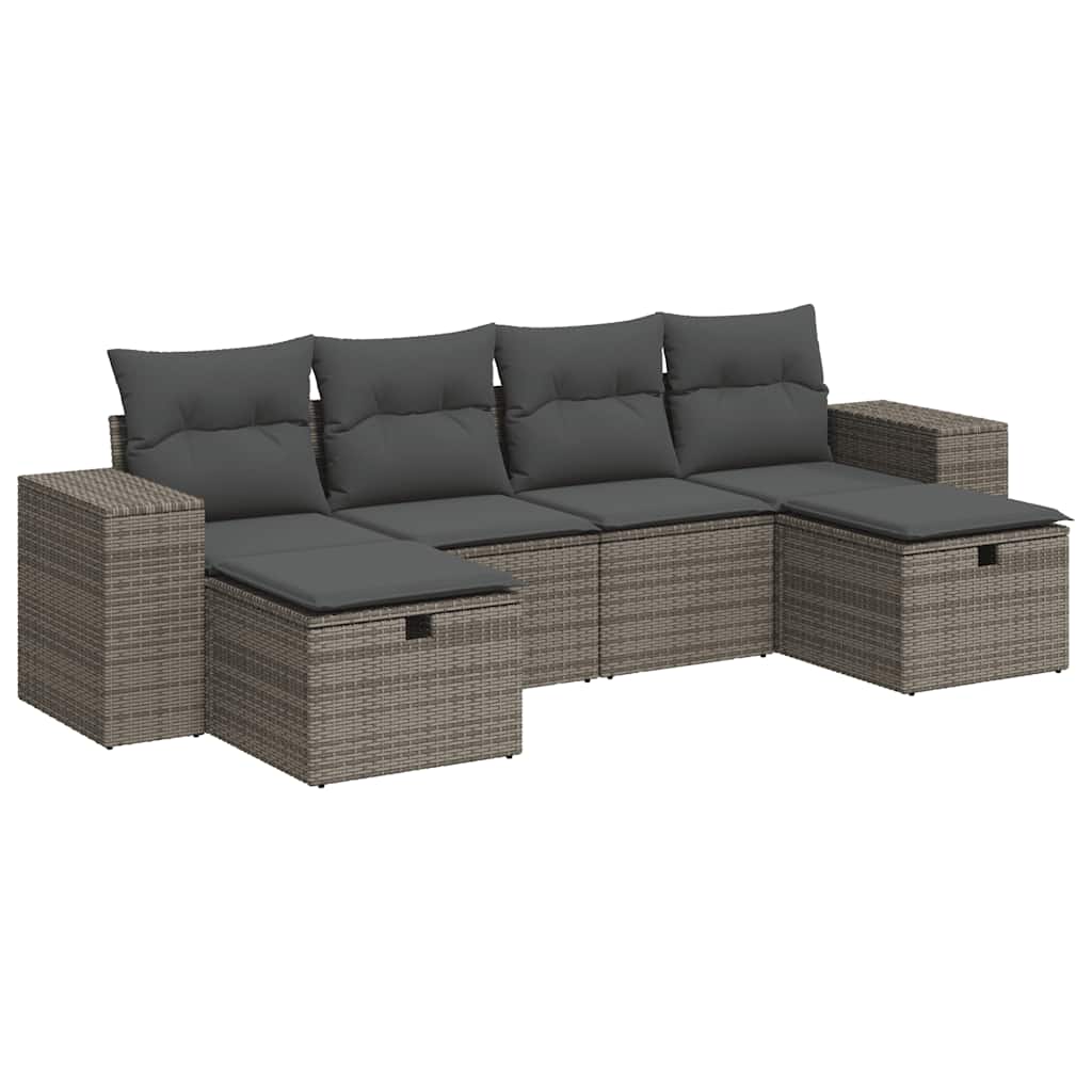 6 részes szürke polyrattan kerti ülőgarnitúra párnákkal