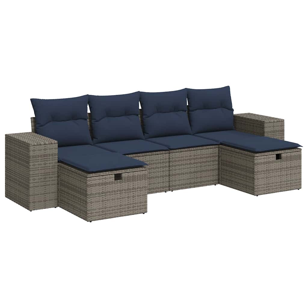 6 részes szürke polyrattan kerti ülőgarnitúra párnákkal