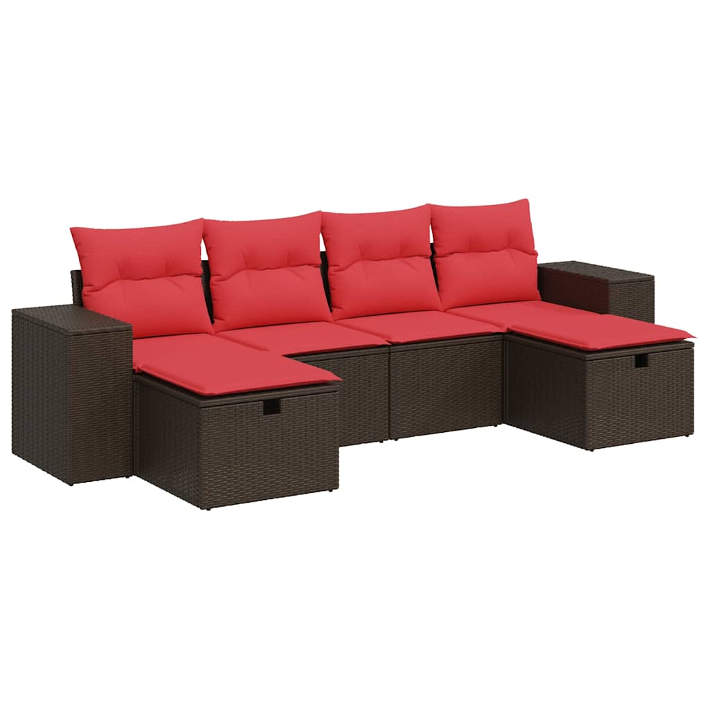 6 részes barna polyrattan kerti ülőgarnitúra párnával