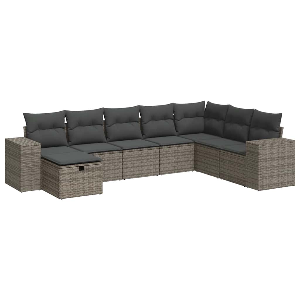 8 részes szürke polyrattan kerti ülőgarnitúra párnákkal