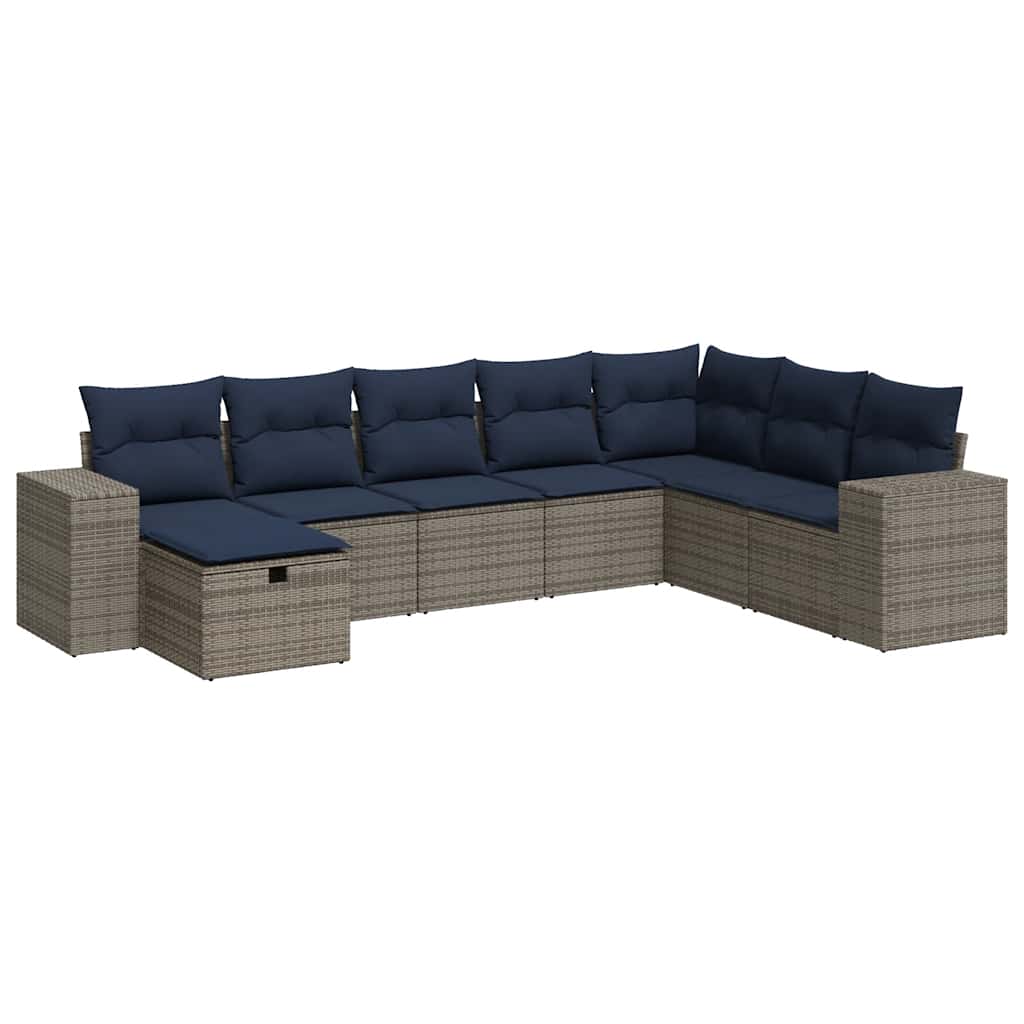 8 részes szürke polyrattan kerti ülőgarnitúra párnákkal
