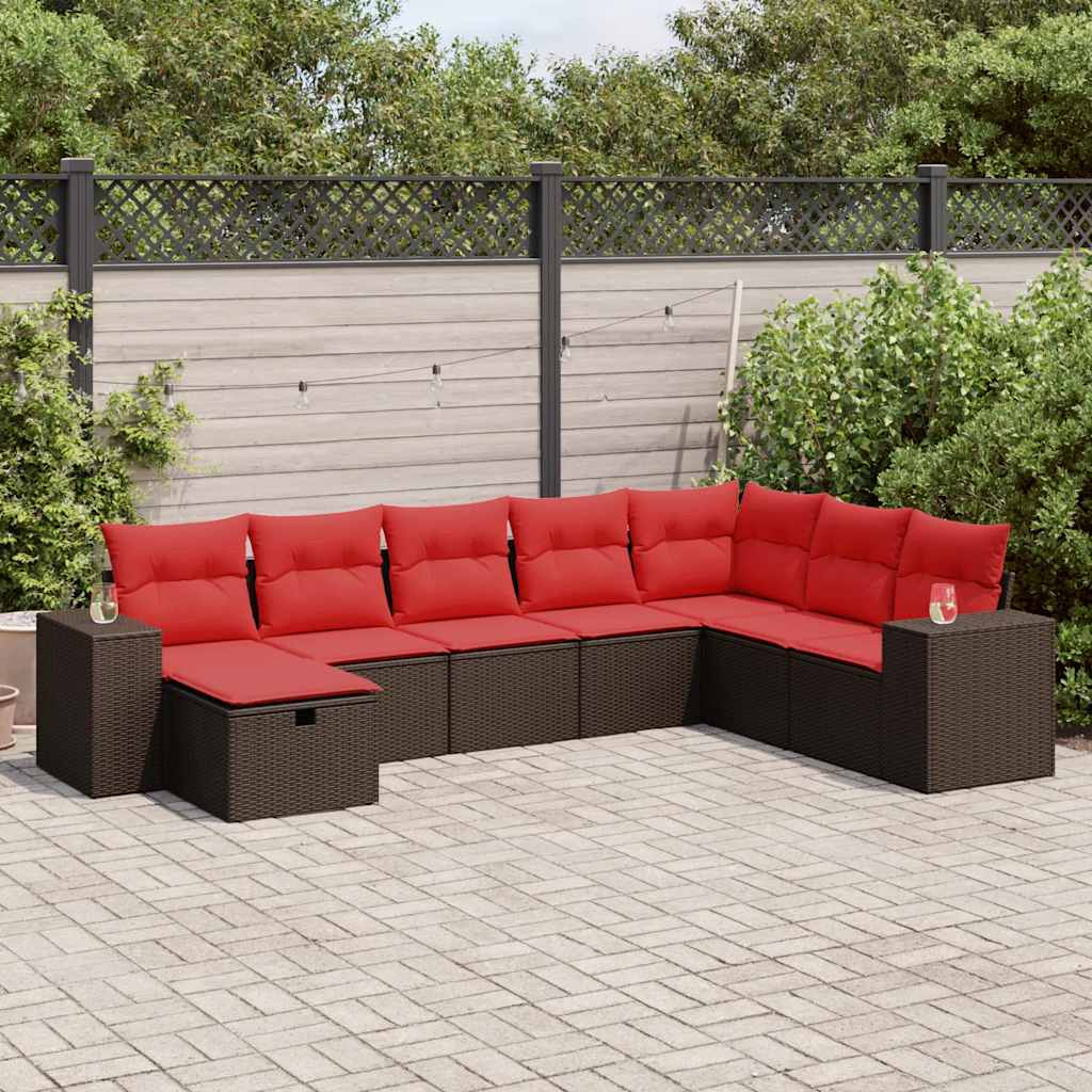 8 részes barna polyrattan kerti ülőgarnitúra párnákkal