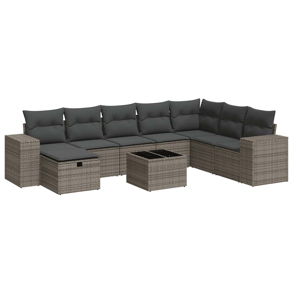 9 részes szürke polyrattan kerti ülőgarnitúra párnákkal