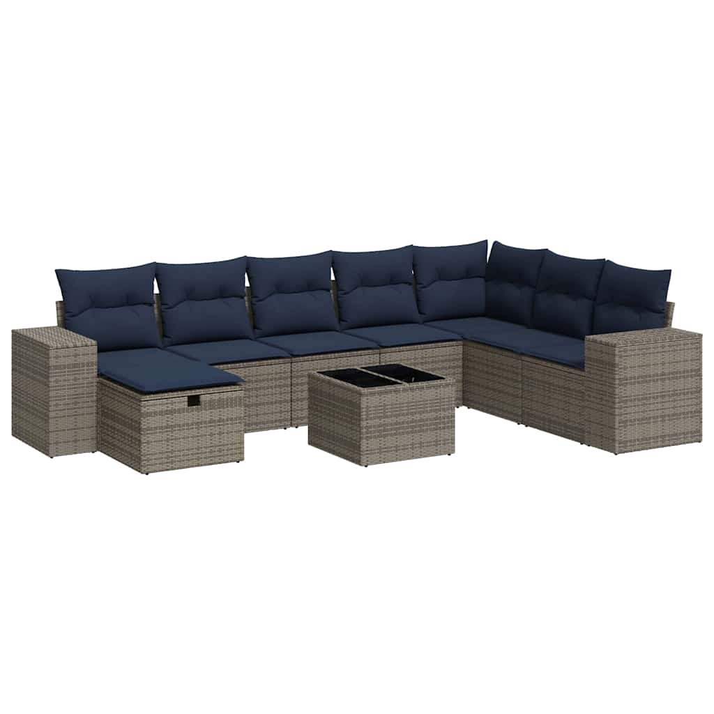 9 részes szürke polyrattan kerti ülőgarnitúra párnákkal