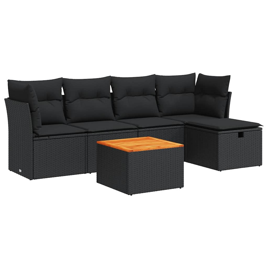 6 részes fekete polyrattan kerti ülőgarnitúra párnákkal