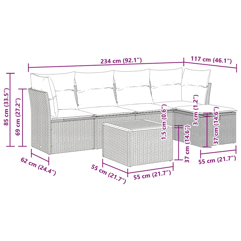 6 részes szürke polyrattan kerti ülőgarnitúra párnákkal
