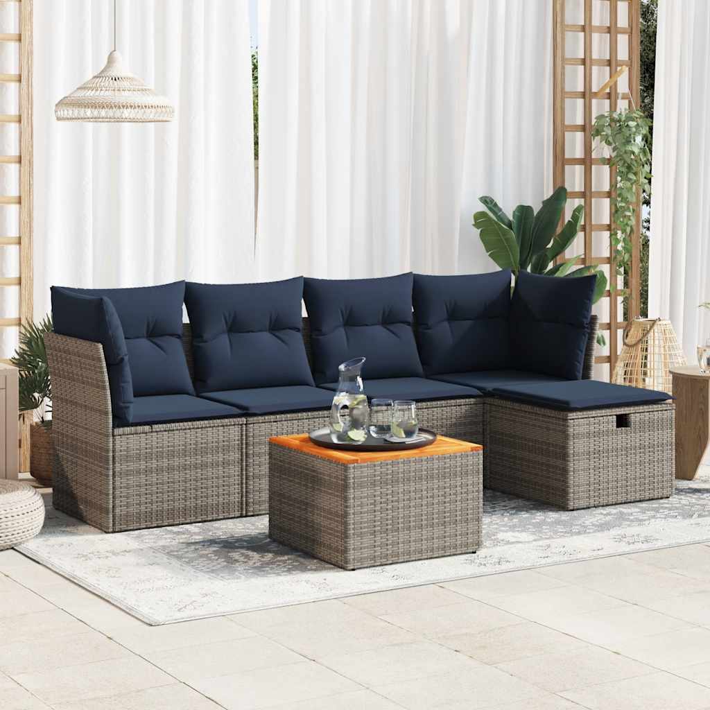 6 részes szürke polyrattan kerti ülőgarnitúra párnákkal