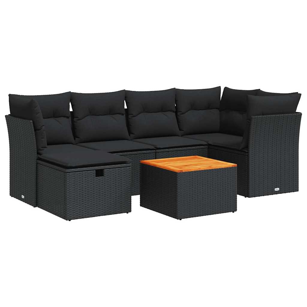 7 részes fekete polyrattan kerti ülőgarnitúra párnával