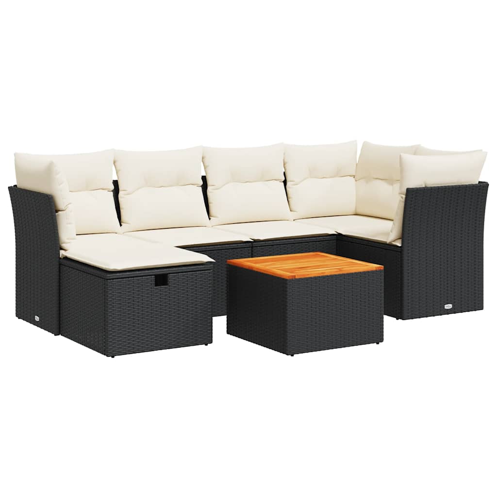 7 részes fekete polyrattan kerti ülőgarnitúra párnával