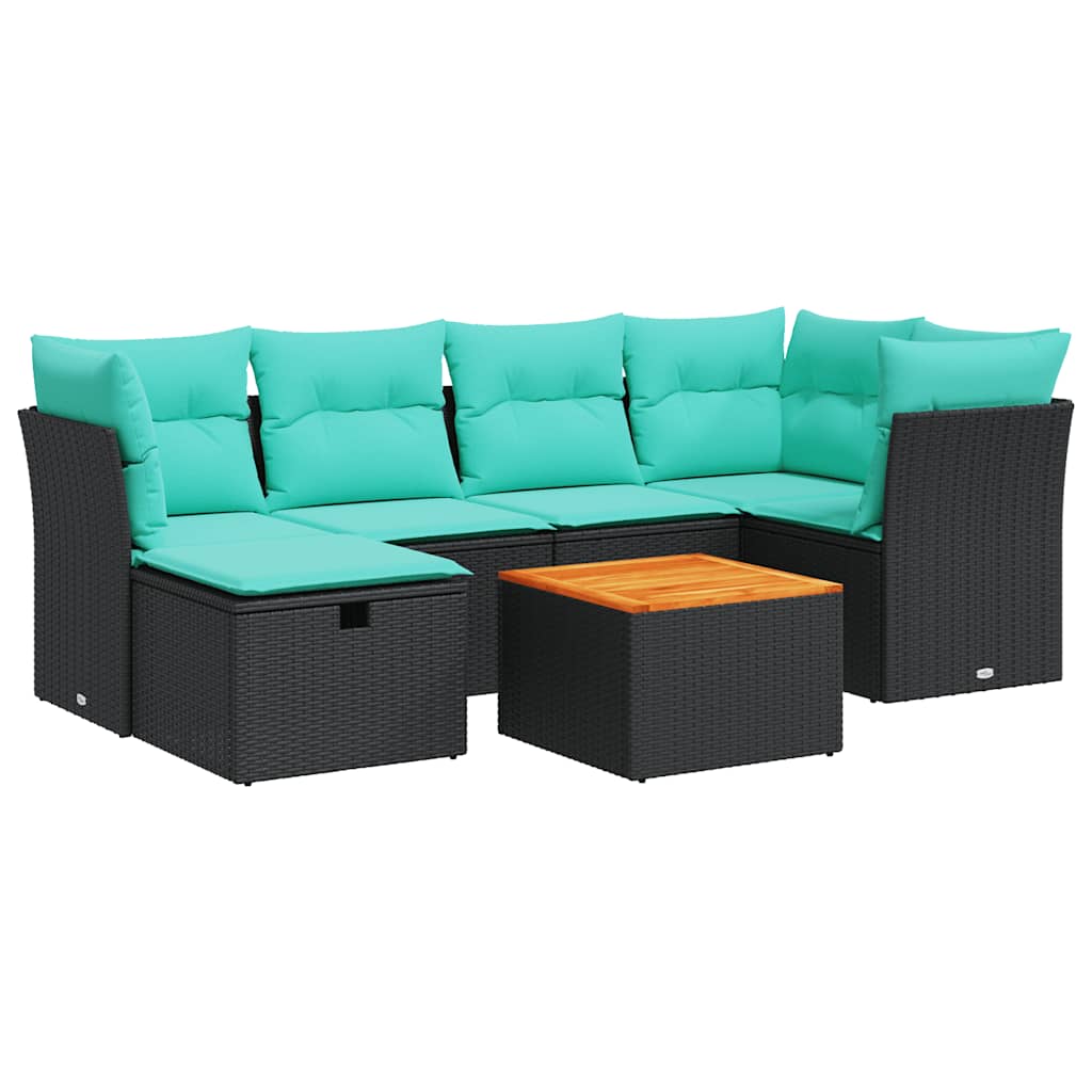 7 részes fekete polyrattan kerti ülőgarnitúra párnával