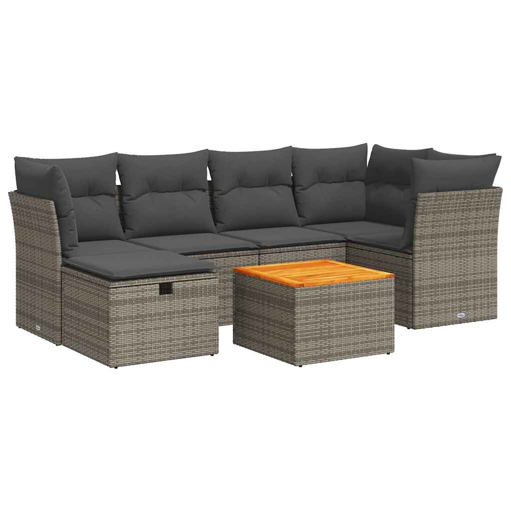 7 részes szürke polyrattan kerti ülőgarnitúra párnákkal