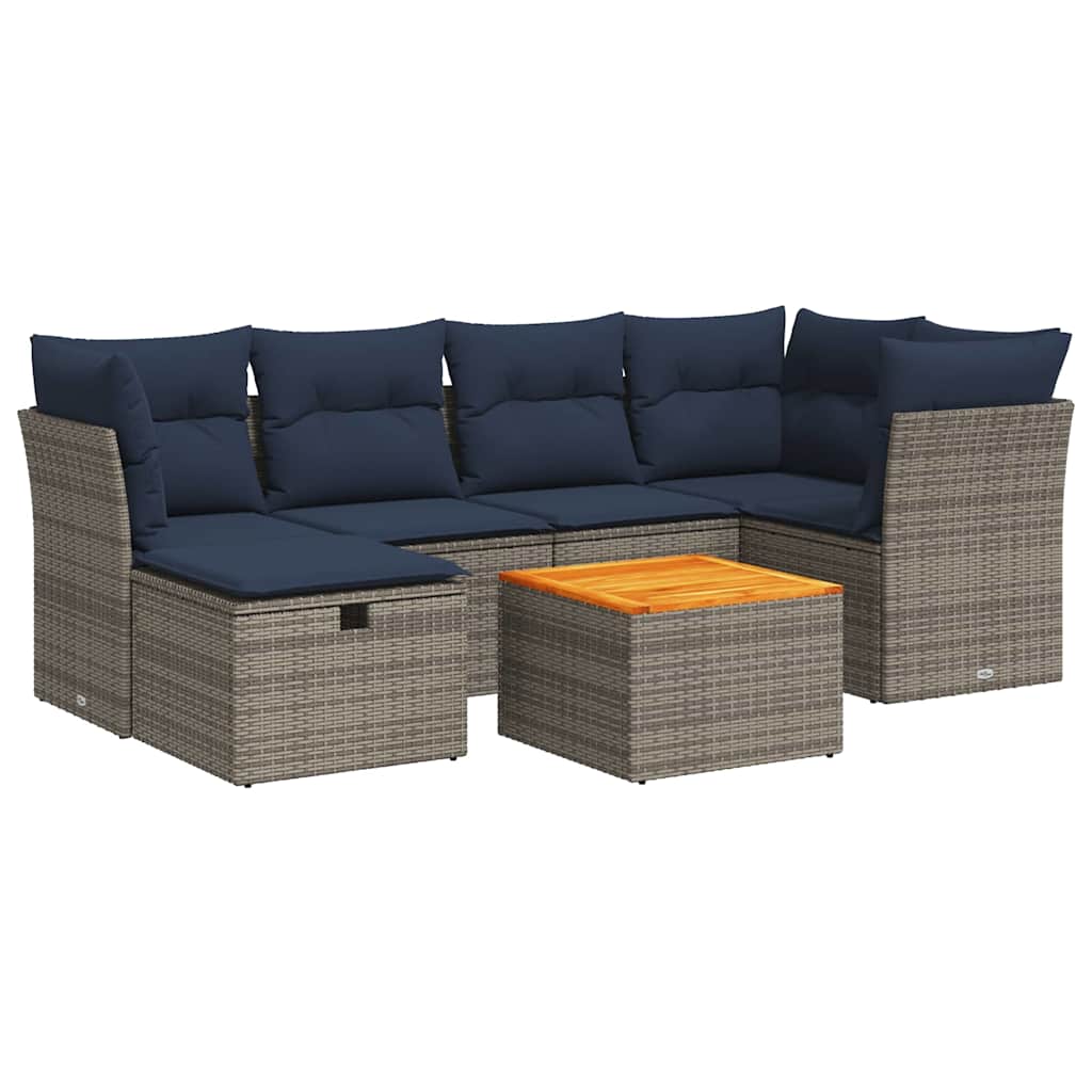 7 részes szürke polyrattan kerti ülőgarnitúra párnákkal