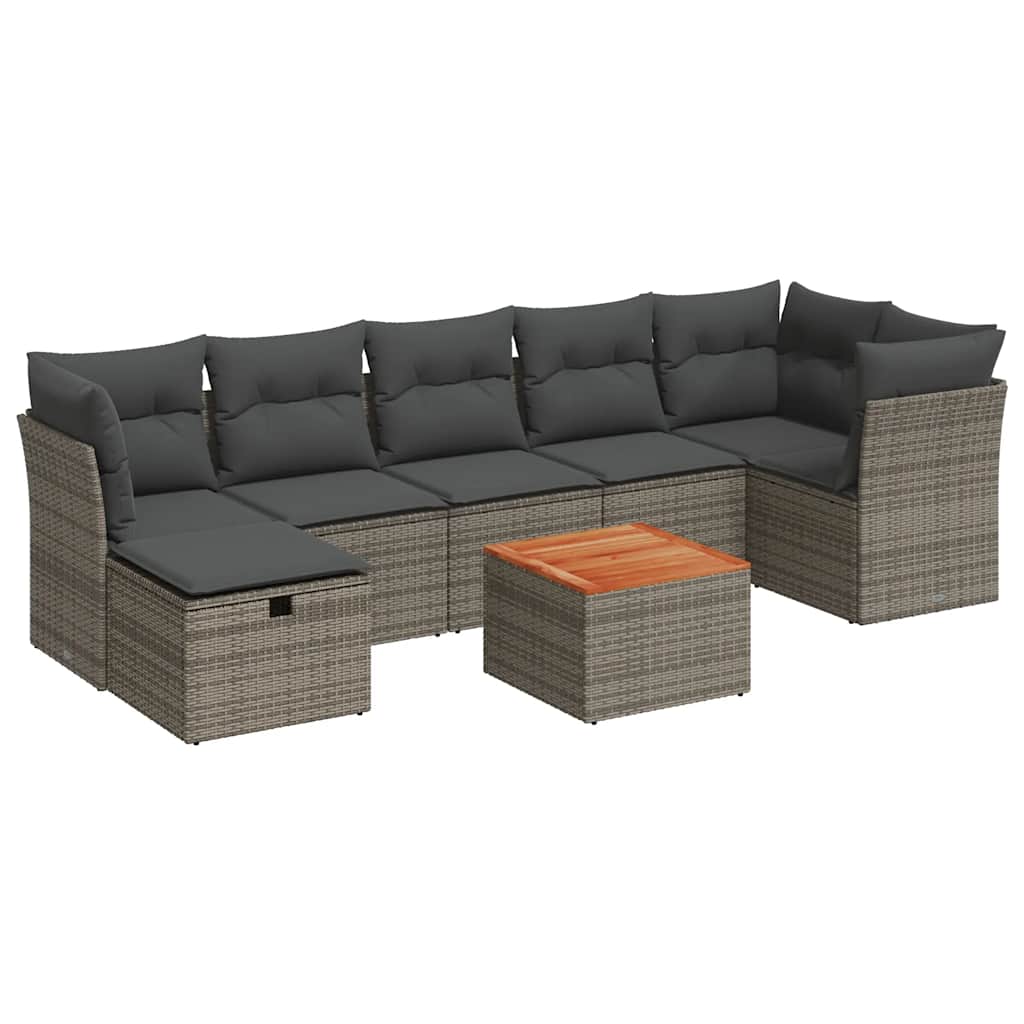 8 részes szürke polyrattan kerti ülőgarnitúra párnákkal