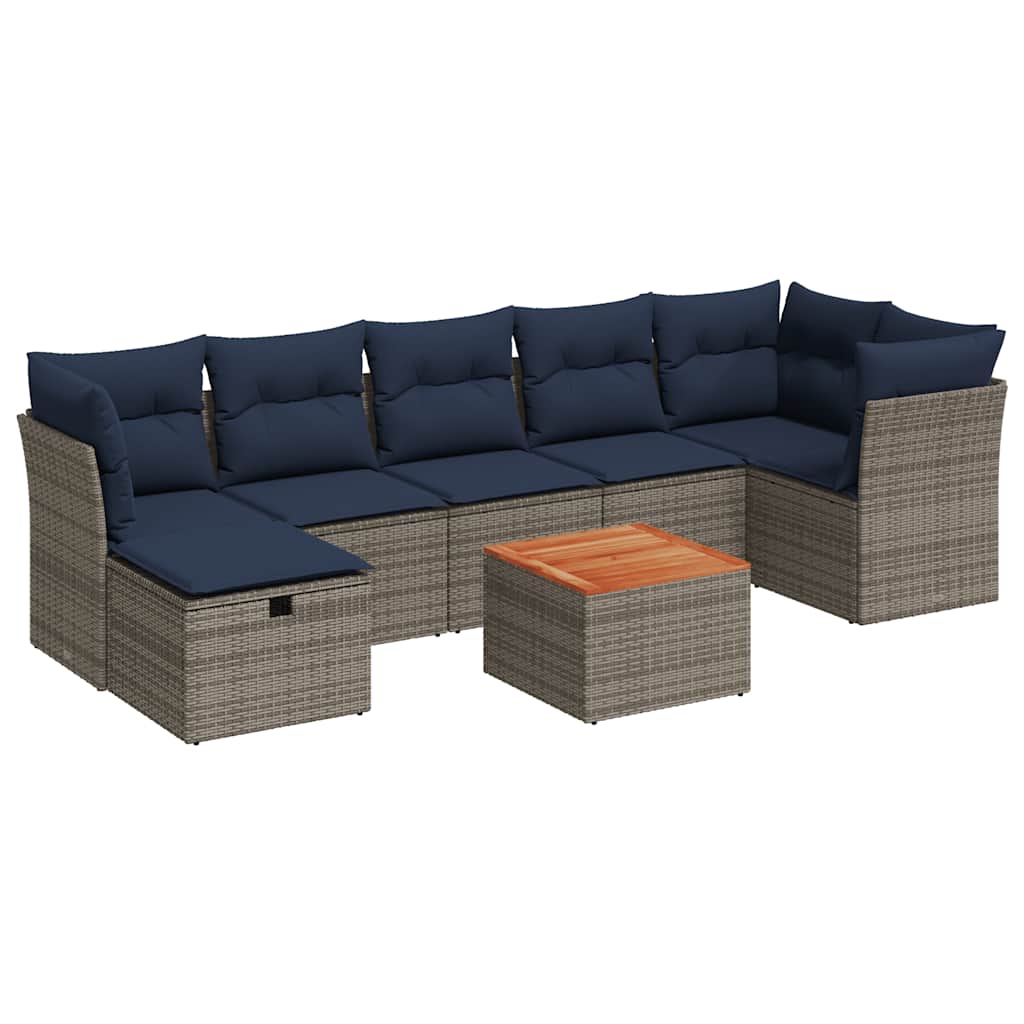 8 részes szürke polyrattan kerti ülőgarnitúra párnákkal