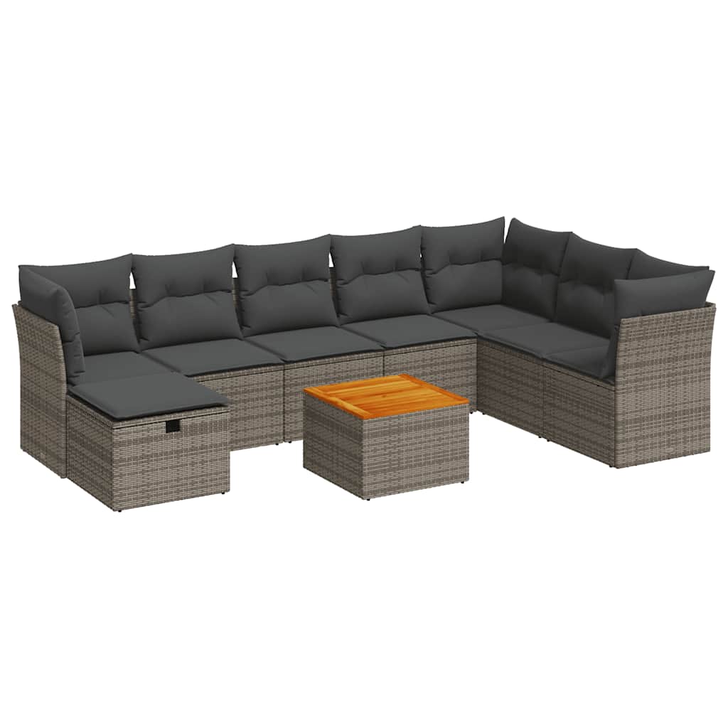 9 részes szürke polyrattan kerti ülőgarnitúra párnákkal