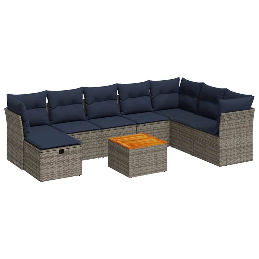 9 részes szürke polyrattan kerti ülőgarnitúra párnákkal