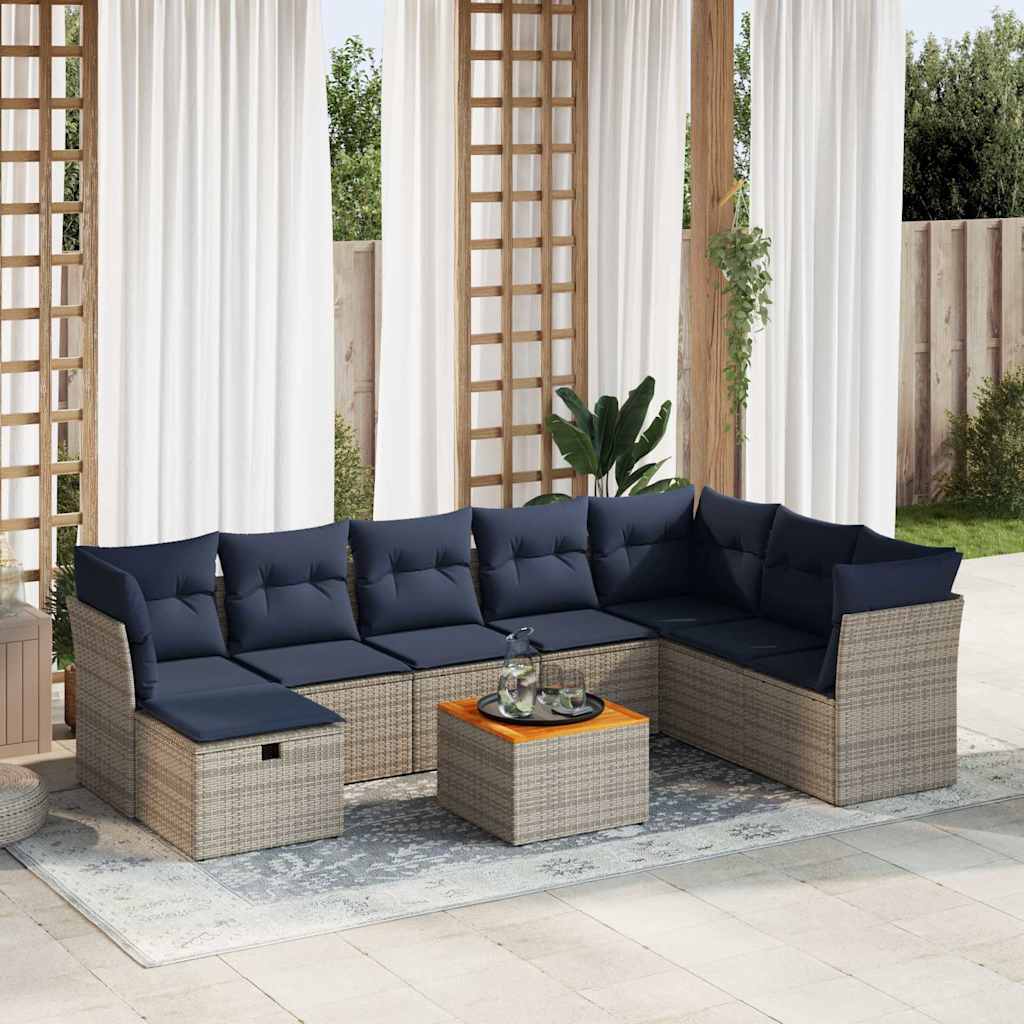 9 részes szürke polyrattan kerti ülőgarnitúra párnákkal