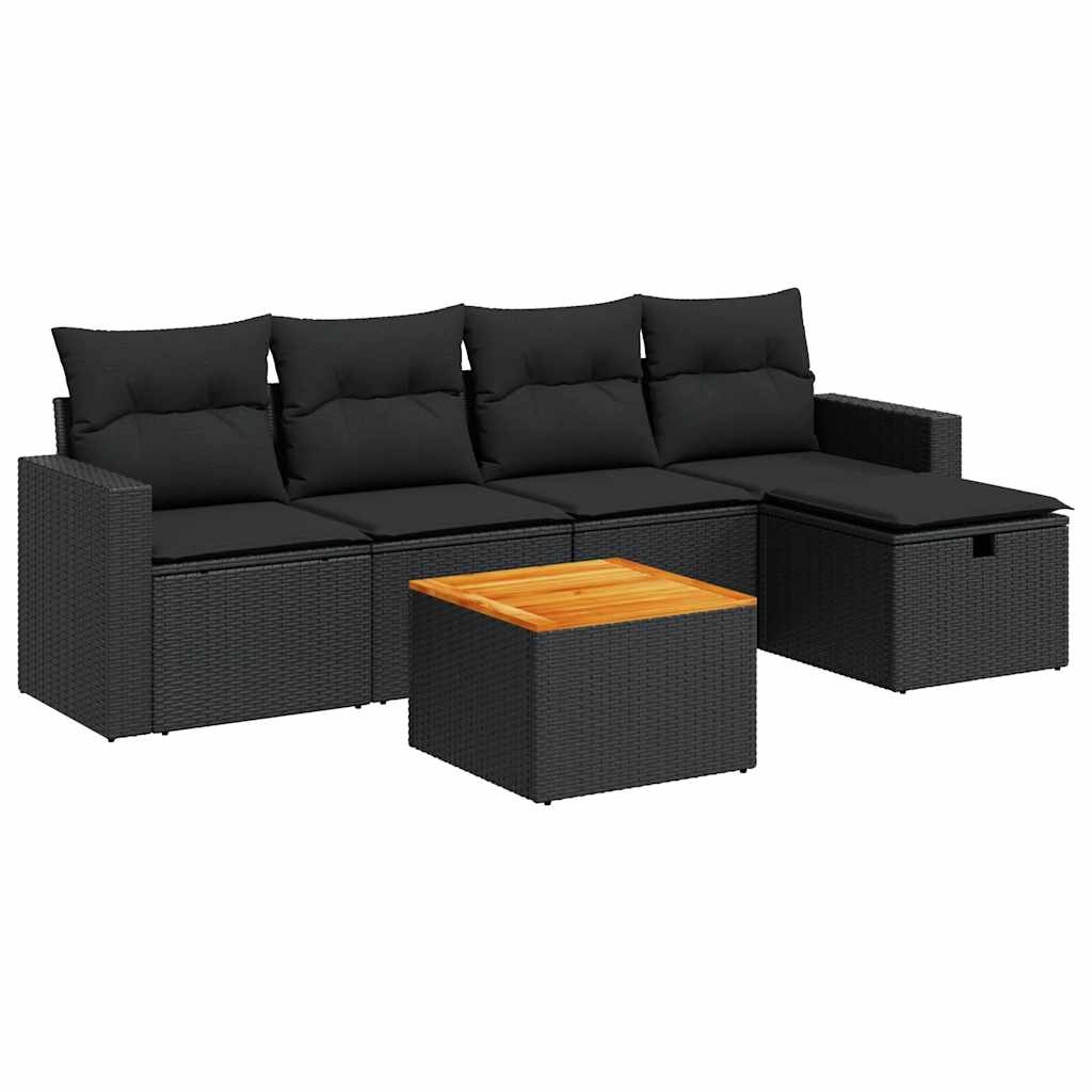6 részes fekete polyrattan kerti ülőgarnitúra párnákkal