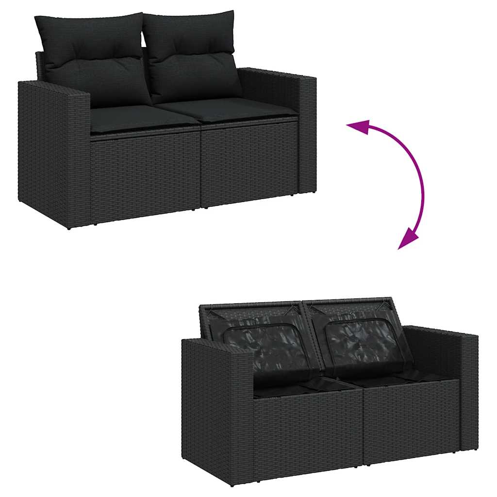 6 részes fekete polyrattan kerti ülőgarnitúra párnákkal