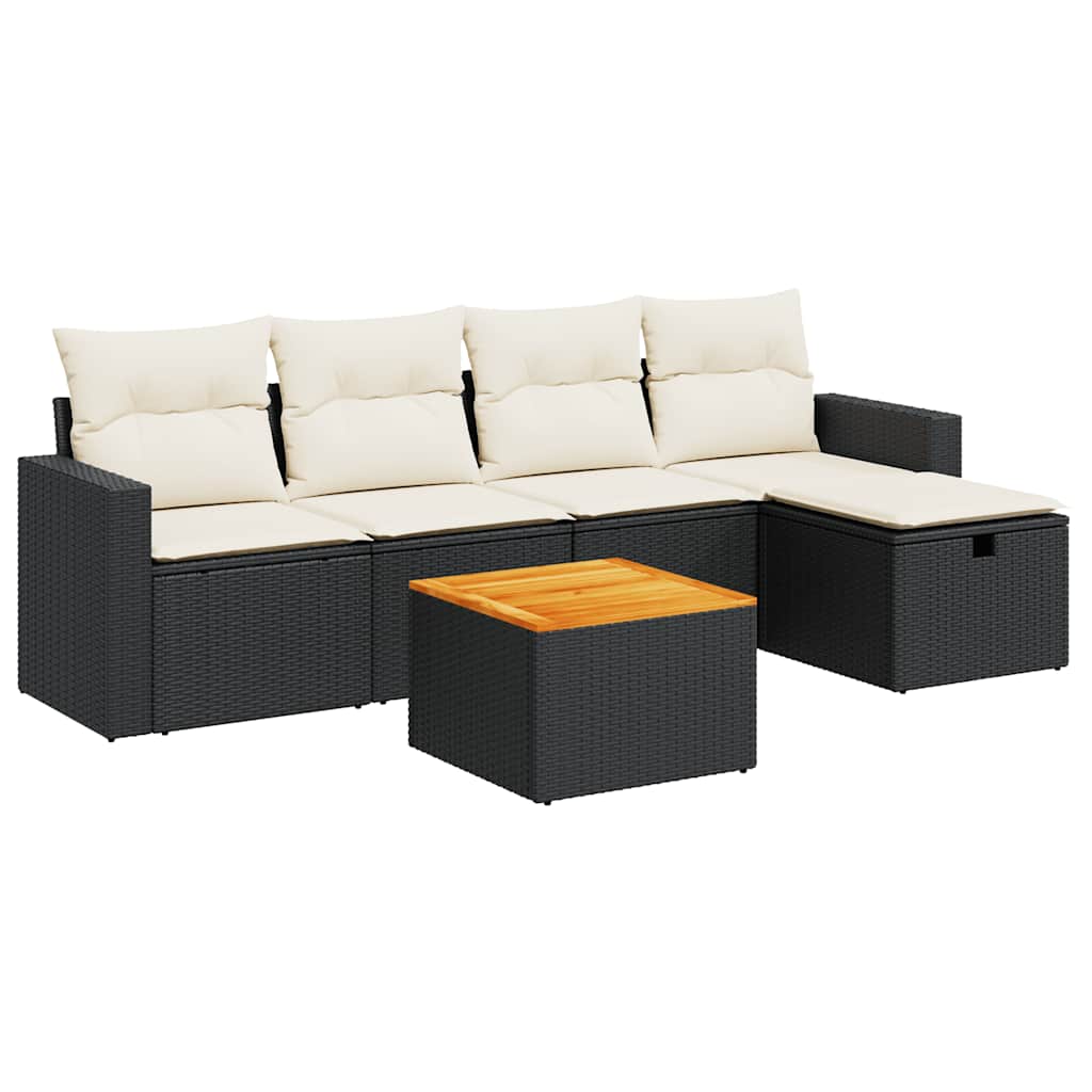 6 részes fekete polyrattan kerti ülőgarnitúra párnákkal