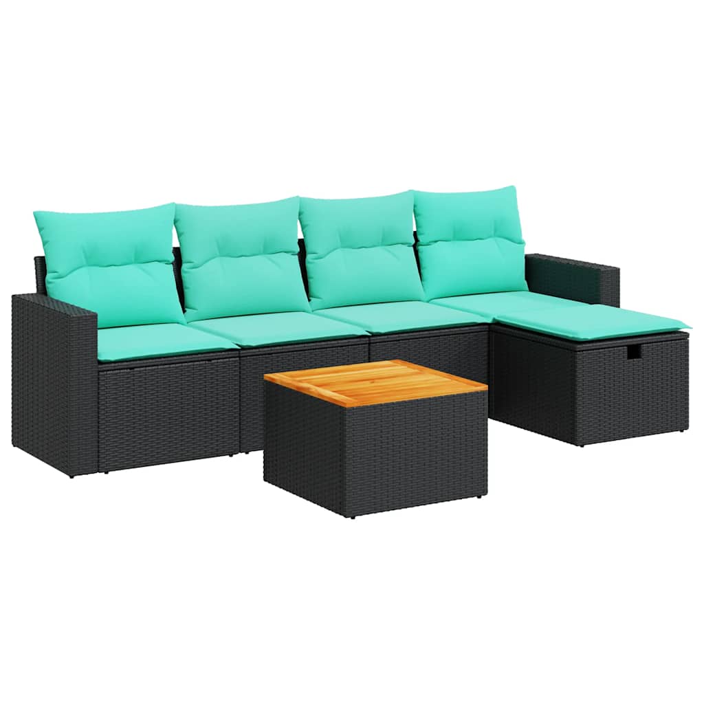 6 részes fekete polyrattan kerti ülőgarnitúra párnákkal