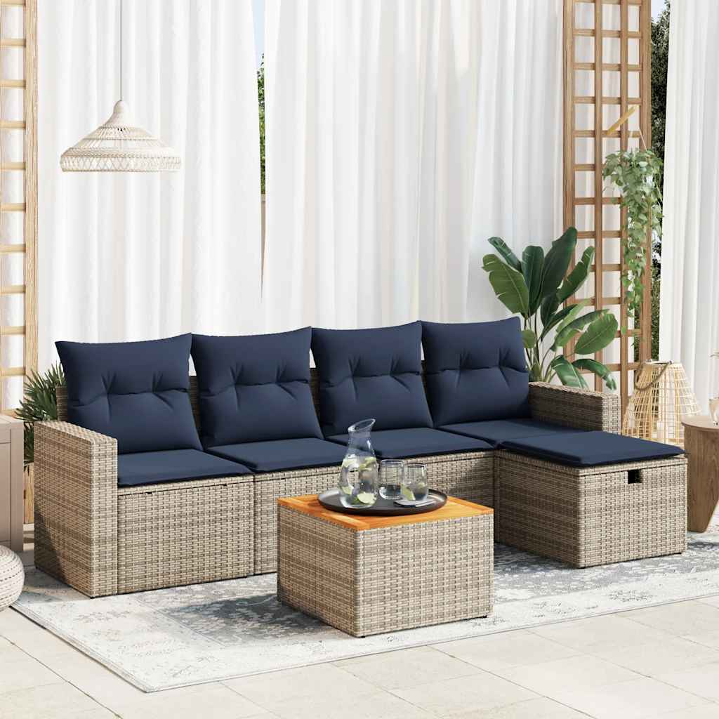 6 részes szürke polyrattan kerti ülőgarnitúra párnákkal