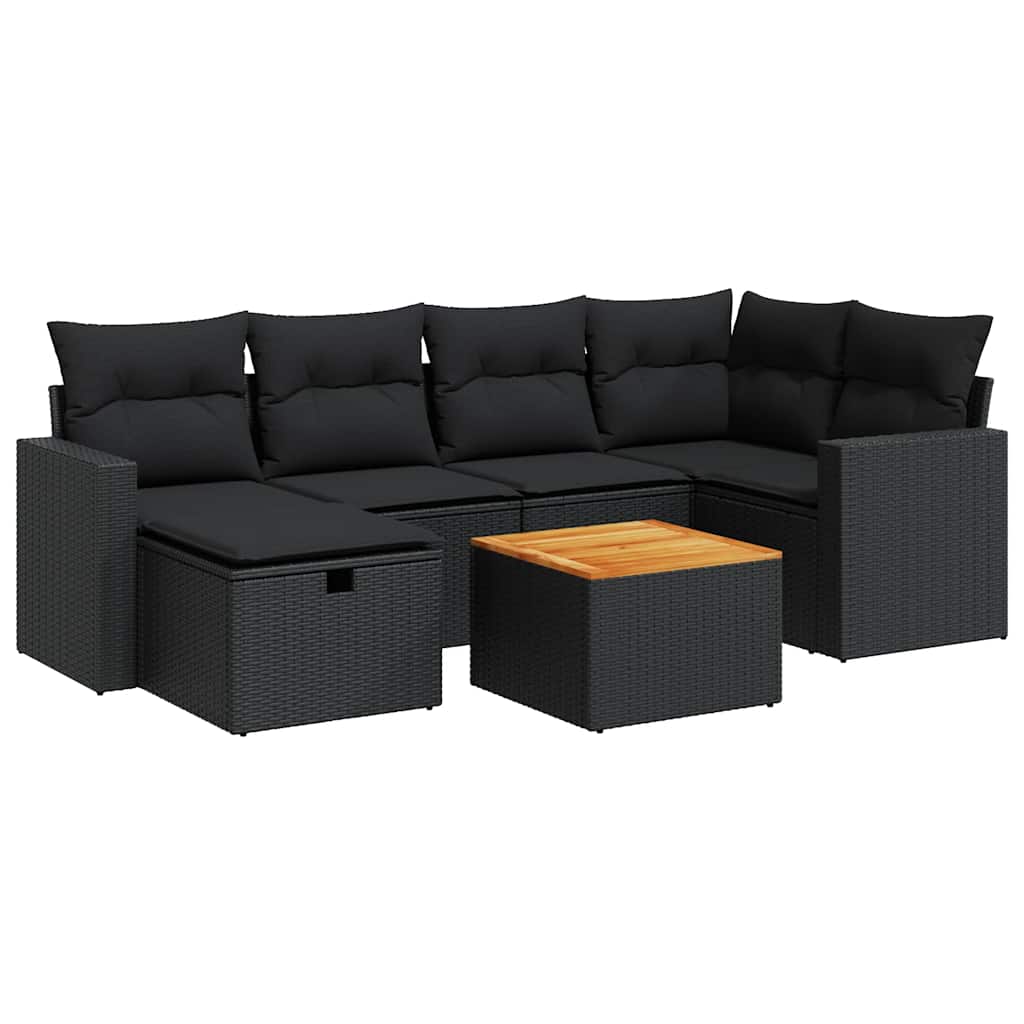 7 részes fekete polyrattan kerti ülőgarnitúra párnával