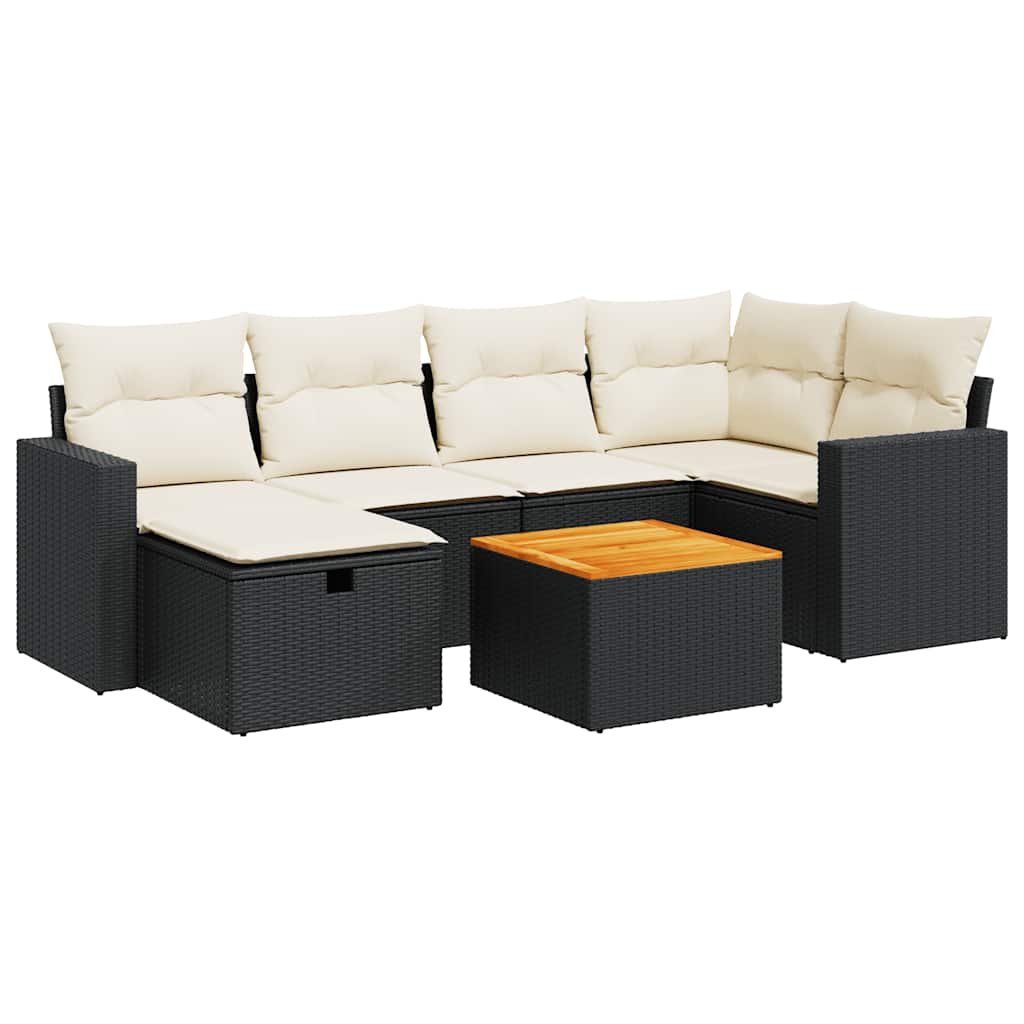 7 részes fekete polyrattan kerti ülőgarnitúra párnával