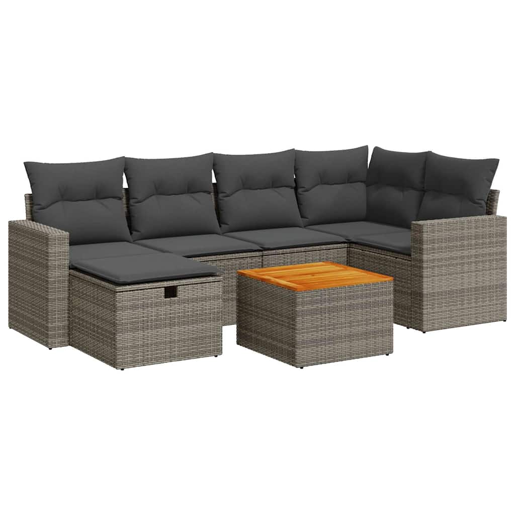 7 részes szürke polyrattan kerti ülőgarnitúra párnákkal