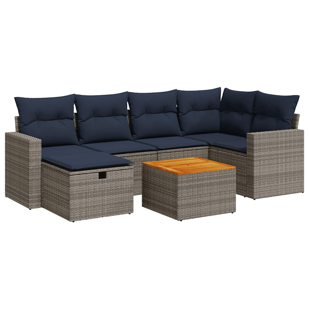 7 részes szürke polyrattan kerti ülőgarnitúra párnákkal