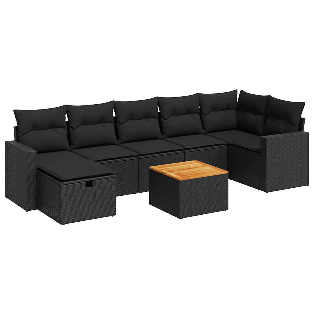 8 részes fekete polyrattan kerti ülőgarnitúra párnákkal