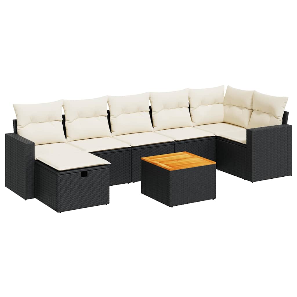 8 részes fekete polyrattan kerti ülőgarnitúra párnákkal