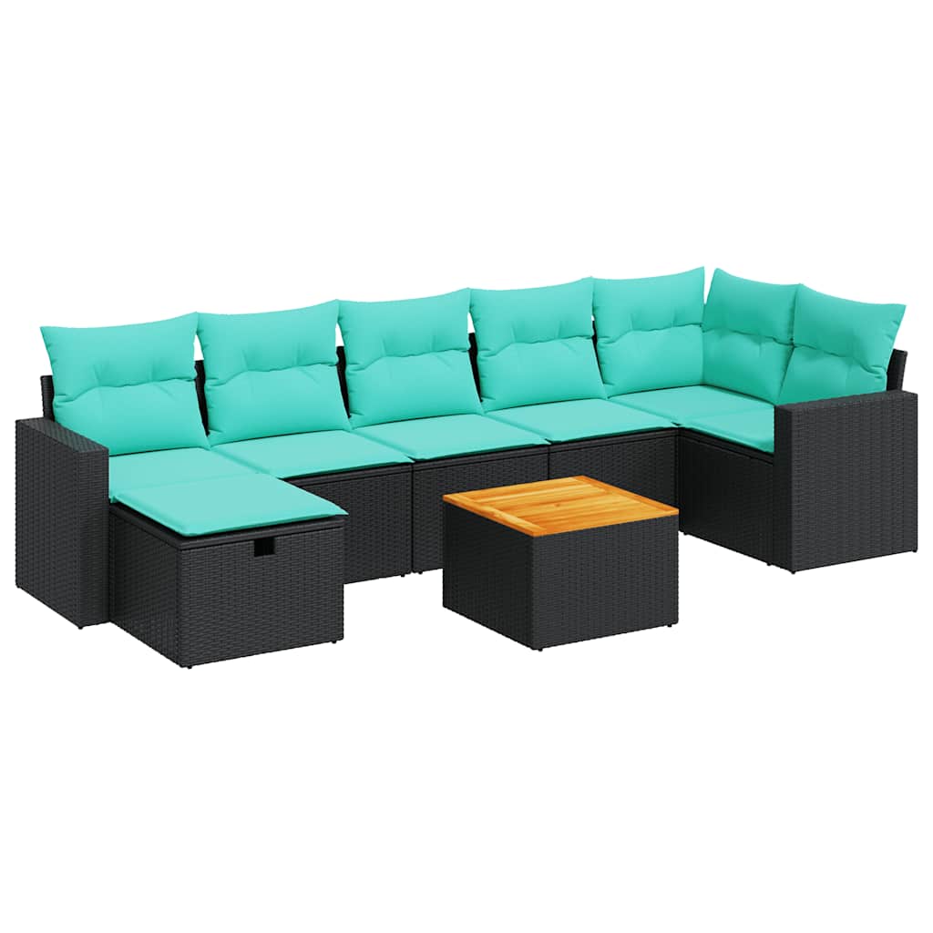 8 részes fekete polyrattan kerti ülőgarnitúra párnákkal