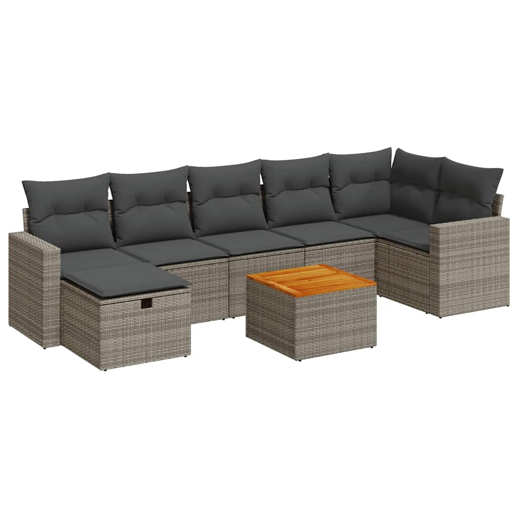 8 részes szürke polyrattan kerti ülőgarnitúra párnákkal