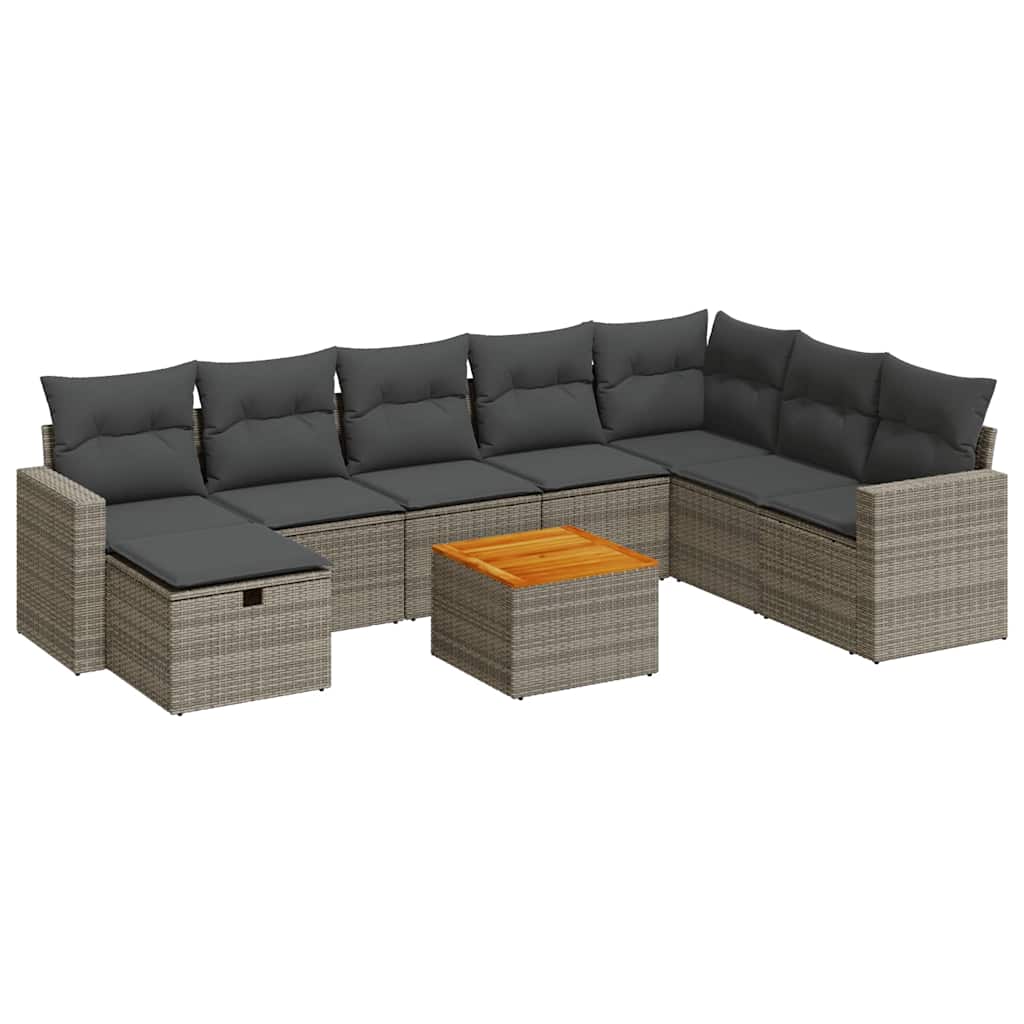 9 részes szürke polyrattan kerti ülőgarnitúra párnákkal