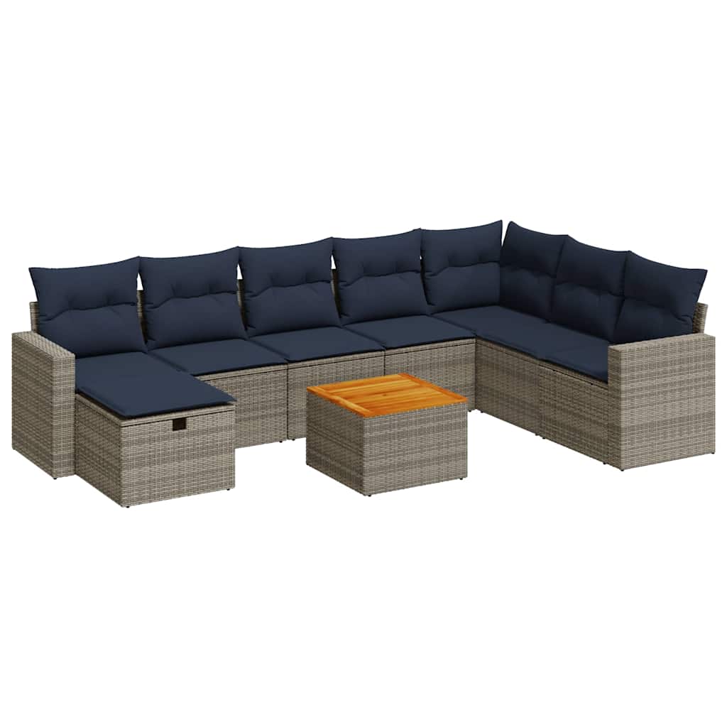 9 részes szürke polyrattan kerti ülőgarnitúra párnákkal