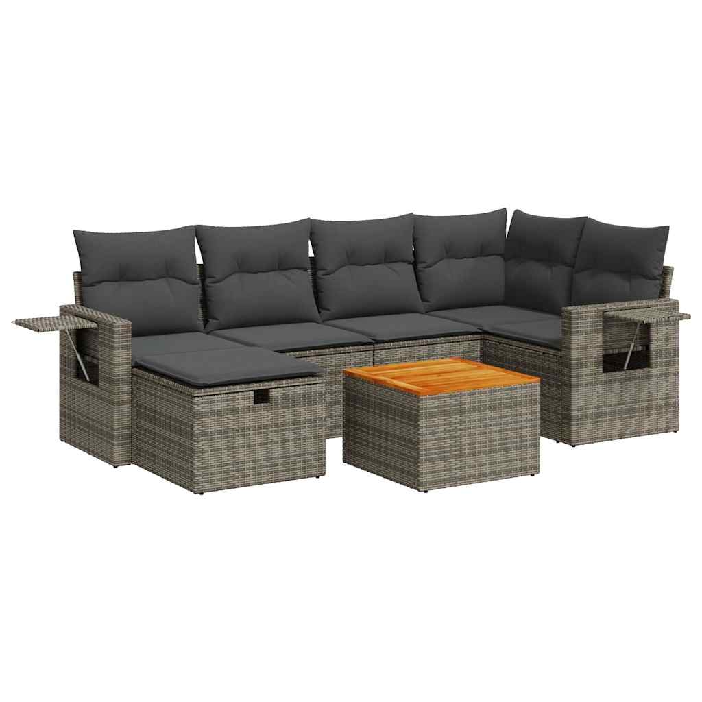 7 részes szürke polyrattan kerti ülőgarnitúra párnákkal