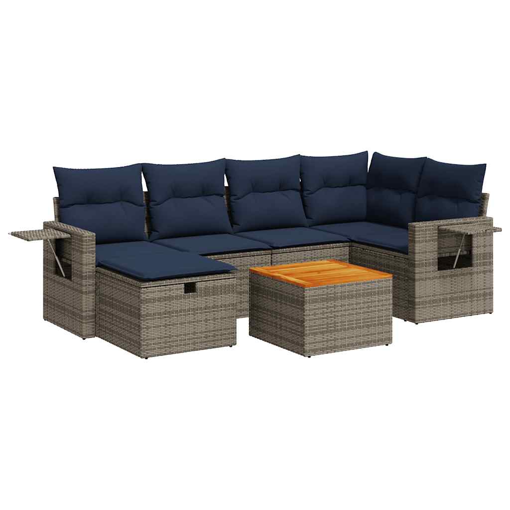 7 részes szürke polyrattan kerti ülőgarnitúra párnákkal