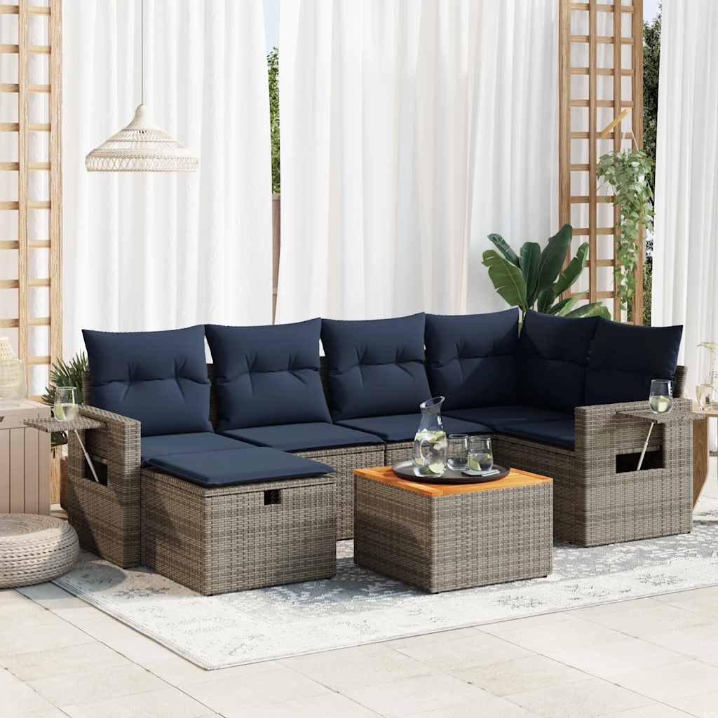7 részes szürke polyrattan kerti ülőgarnitúra párnákkal