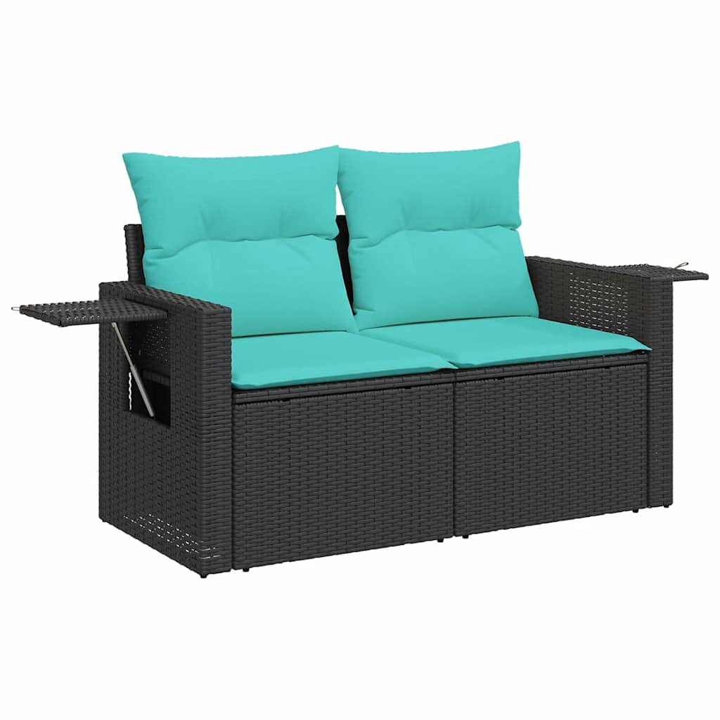 8 részes fekete polyrattan kerti ülőgarnitúra párnákkal