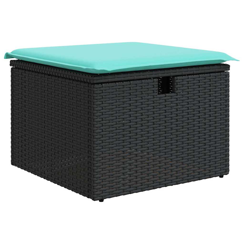 8 részes fekete polyrattan kerti ülőgarnitúra párnákkal