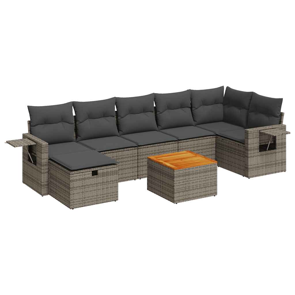 8 részes szürke polyrattan kerti ülőgarnitúra párnákkal