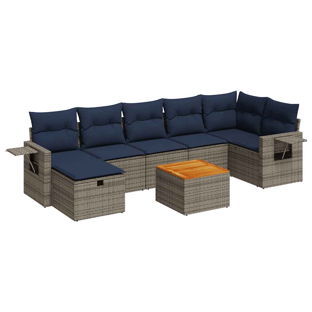 8 részes szürke polyrattan kerti ülőgarnitúra párnákkal