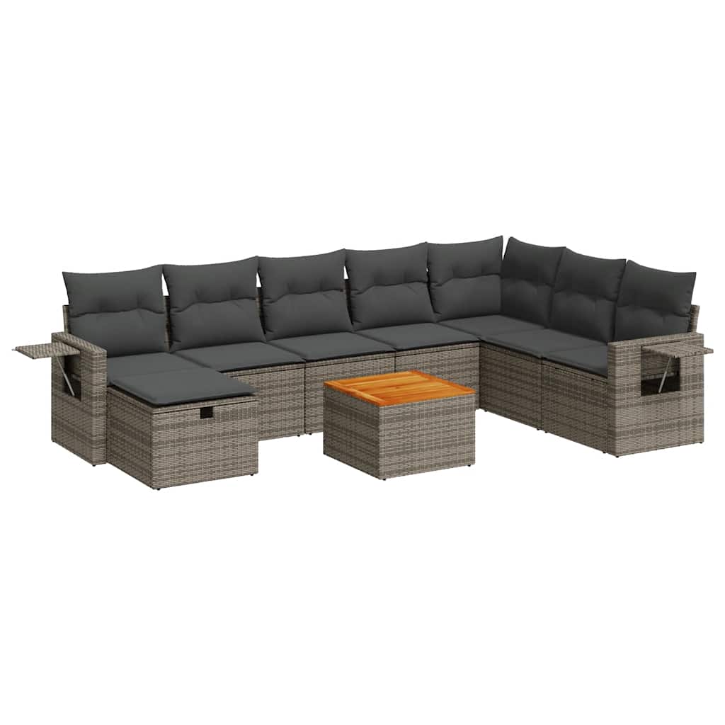 9 részes szürke polyrattan kerti ülőgarnitúra párnákkal