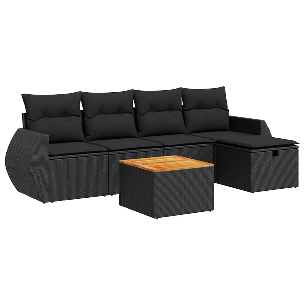 6 részes fekete polyrattan kerti ülőgarnitúra párnákkal
