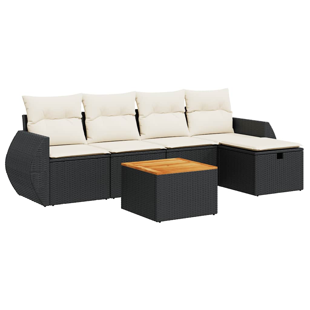 6 részes fekete polyrattan kerti ülőgarnitúra párnákkal