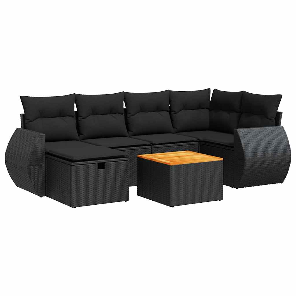 7 részes fekete polyrattan kerti ülőgarnitúra párnával