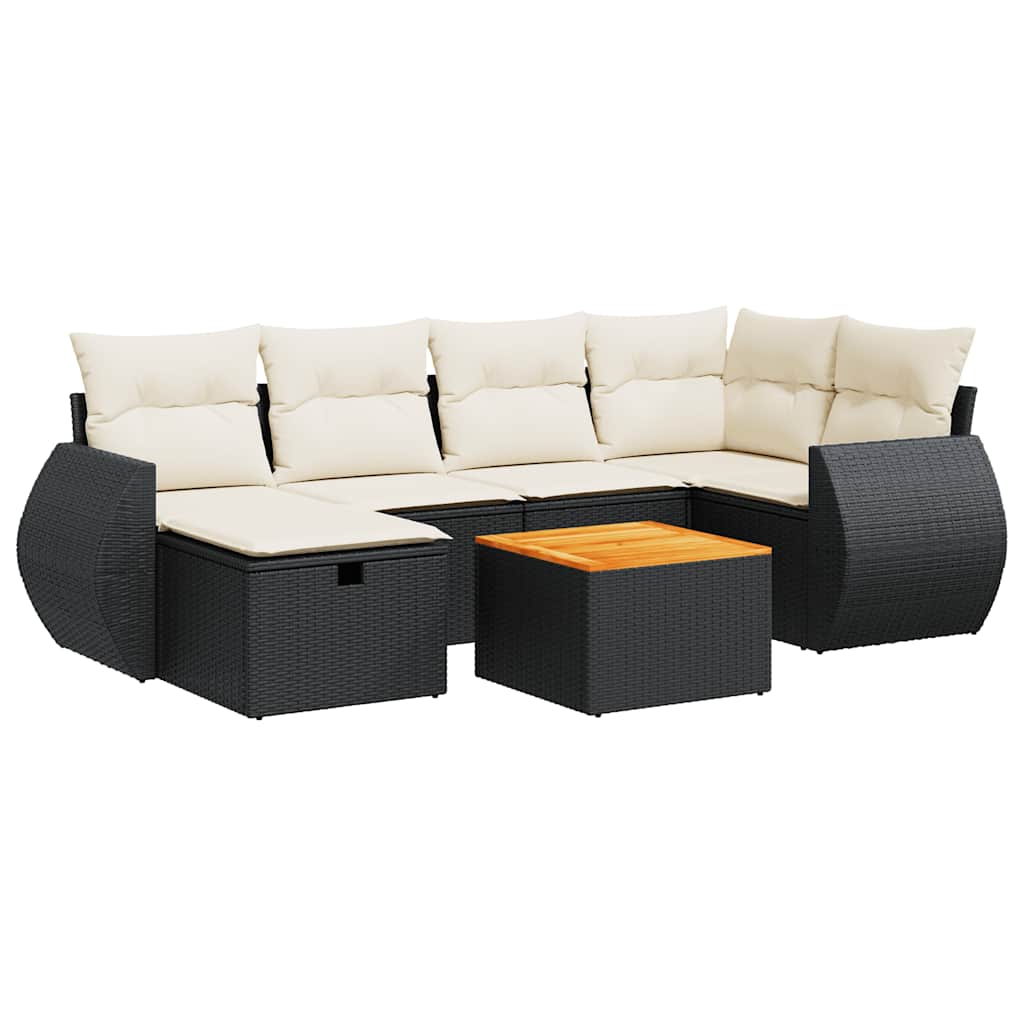7 részes fekete polyrattan kerti ülőgarnitúra párnával