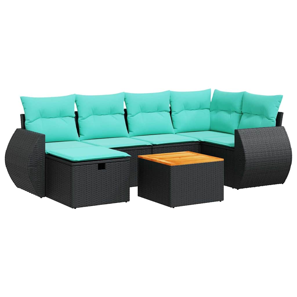 7 részes fekete polyrattan kerti ülőgarnitúra párnával