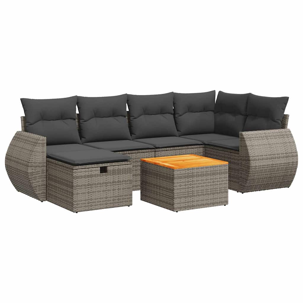 7 részes szürke polyrattan kerti ülőgarnitúra párnákkal